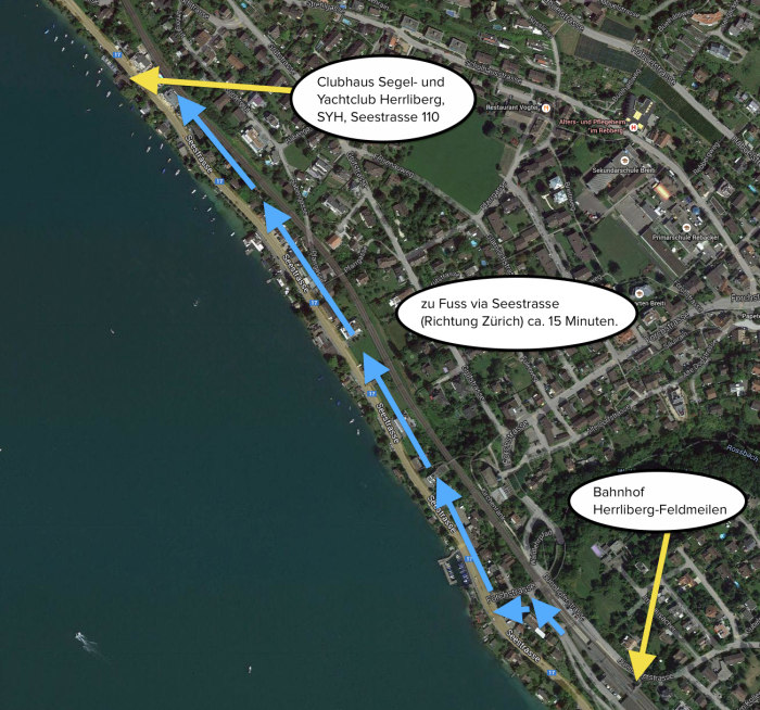 Situationsplan Bahnhof Herrliberg-Feldmeilen und Clubhaus SYH